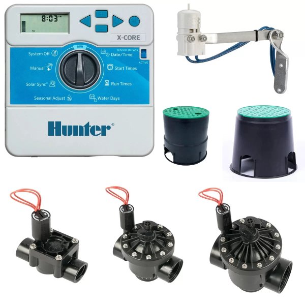 Kit de automação de irrigação com controlador Hunter X-Core e válvulas